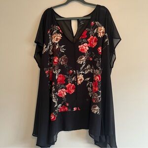 Torrid 5 Floral V-Neck Black Chiffon Women's Top